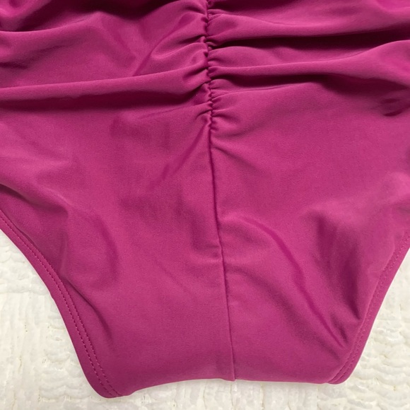 BEACH BASH Plum/Wine Flattering Ruched
Halter Top One Piece 
Swimsuit. 3X - Picture 4 of 10